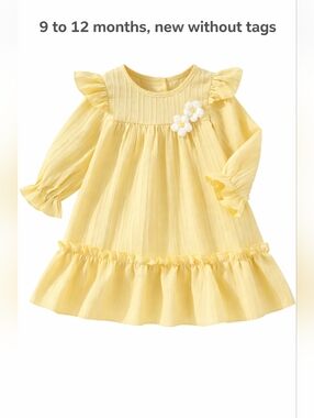 NWOT 9-12 MONTHS Yellow Ruffle Baby Dress with Floral Accent